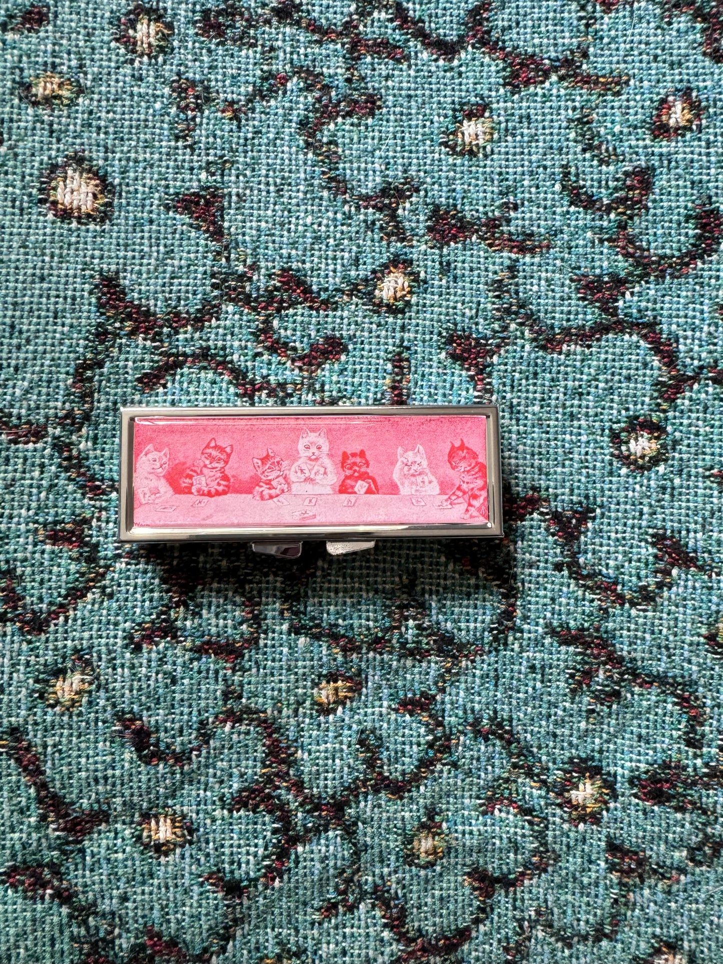 Cats Playing Cards Rectangle Pill Box