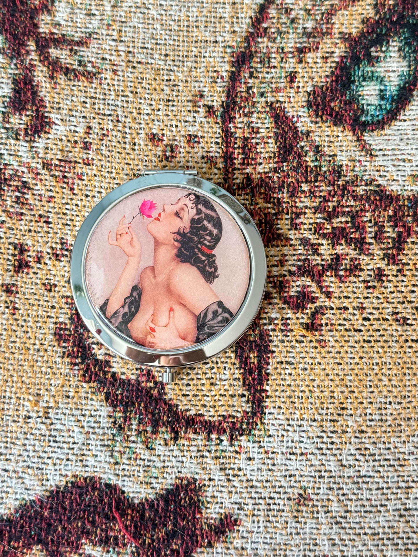 Olive Flapper Girl Compact Mirror OR Pill Case