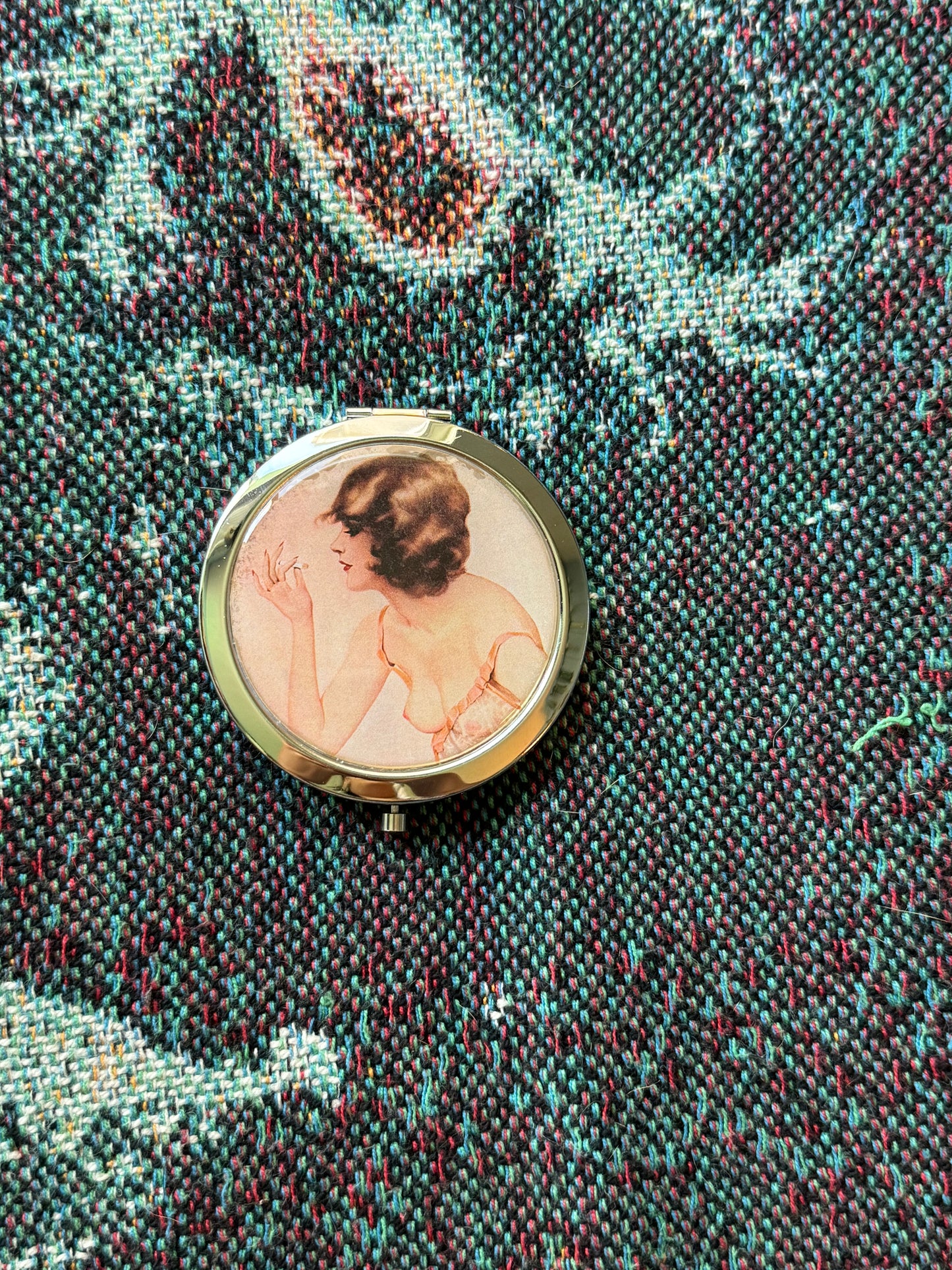 Pin Up Girl Smoking Cigarette Compact Mirror OR Pill Box