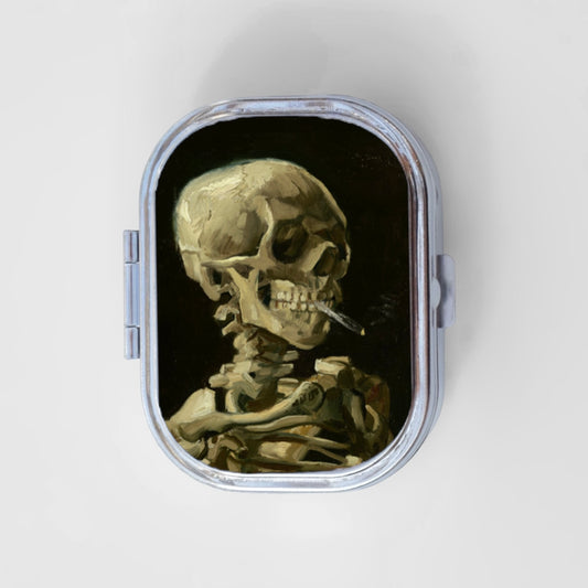 Skeleton Smoking Cigarette Happy Rectangle Pill Box