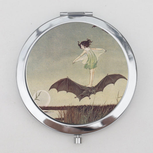 Girl Riding Bat Compact Mirror OR Pill Case