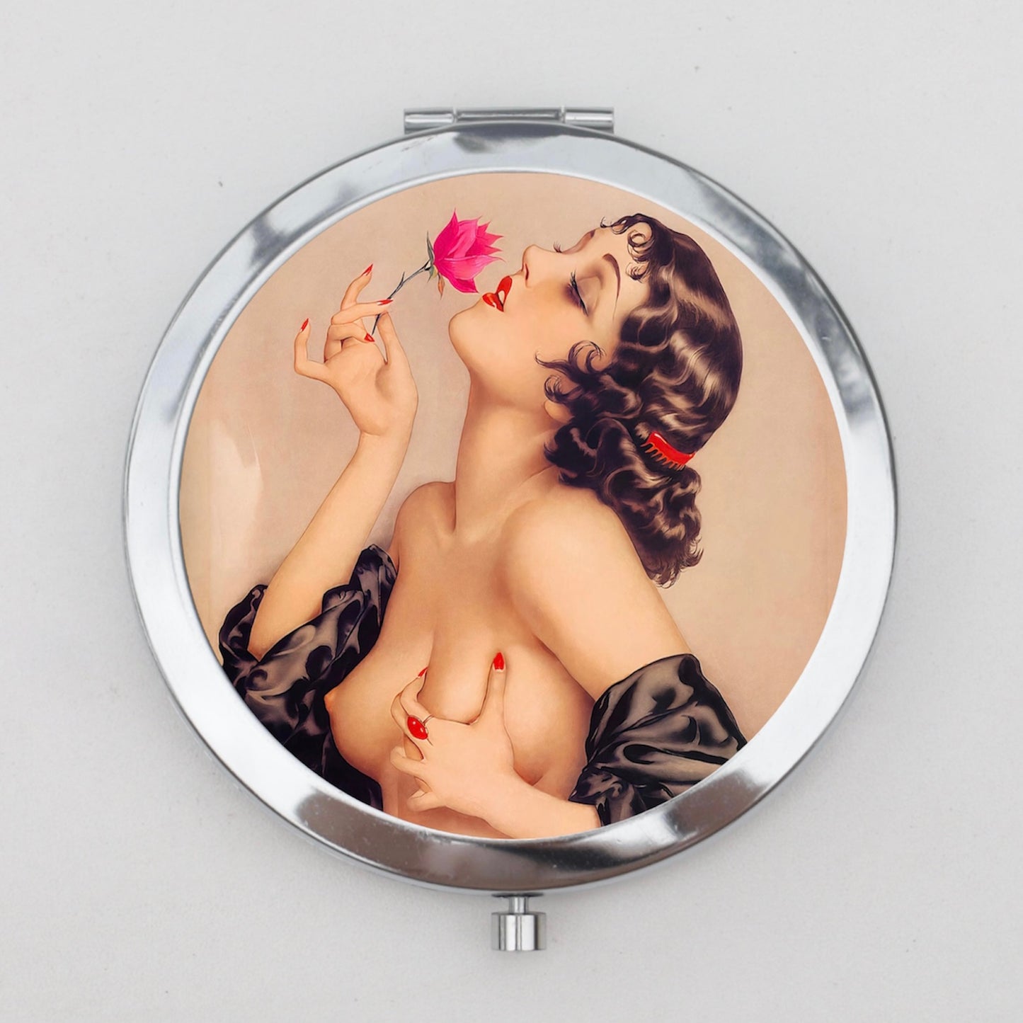 Olive Flapper Girl Compact Mirror OR Pill Case