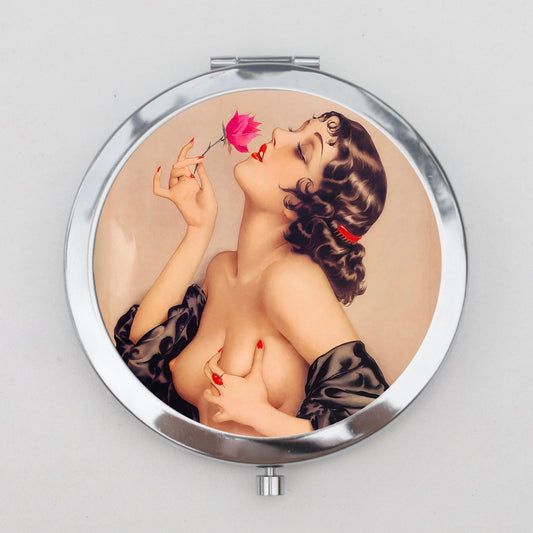 Olive Flapper Girl Compact Mirror OR Pill Case