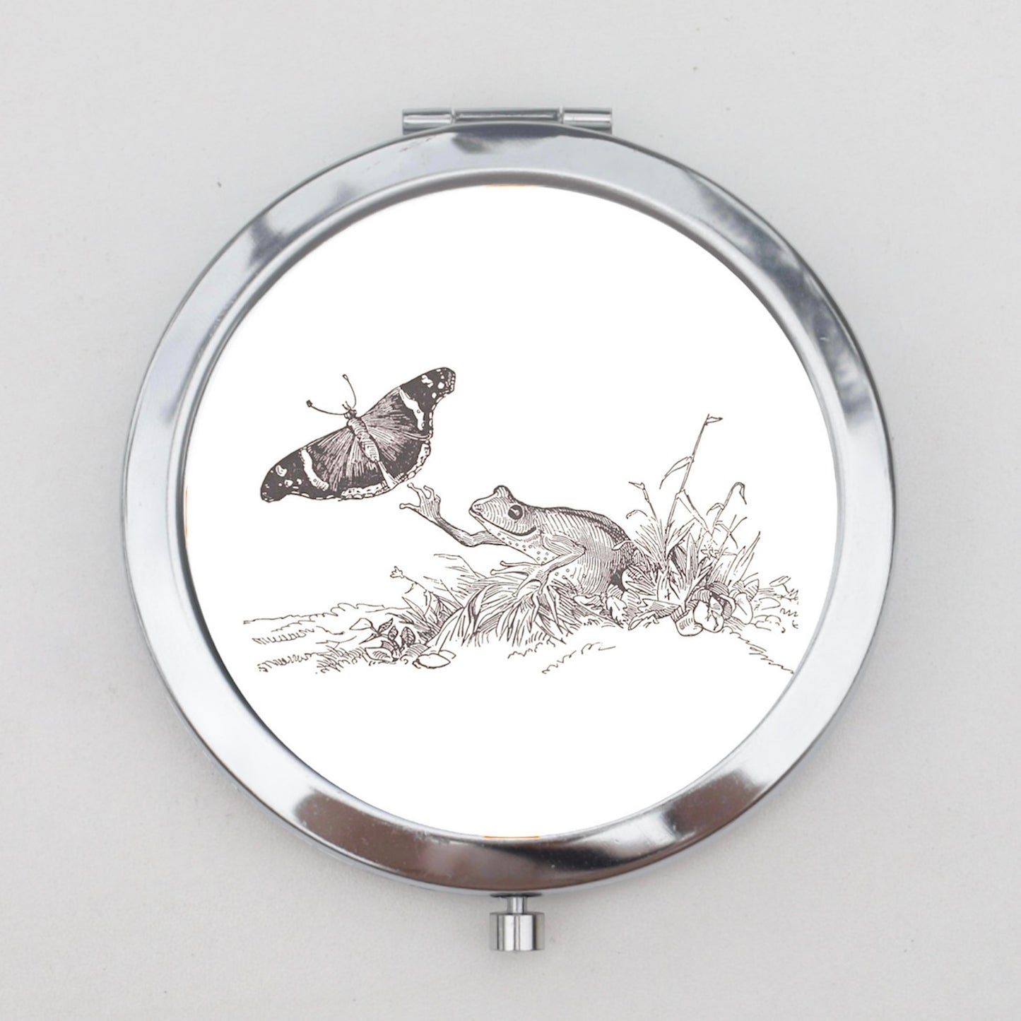 Frog and Butterfly Print Compact Mirror or Pill Box