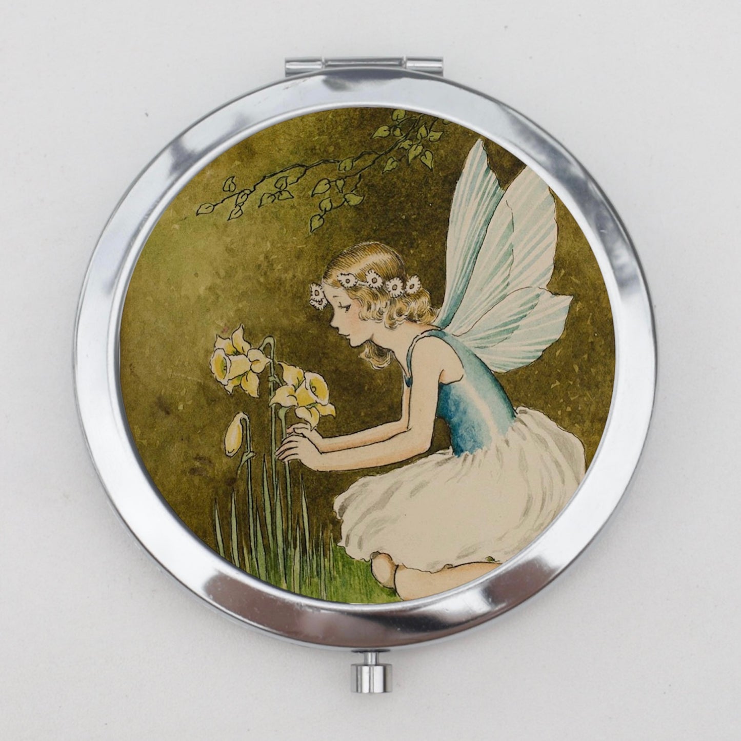 Fairy Picking Flowers Compact Mirror OR Pill Box