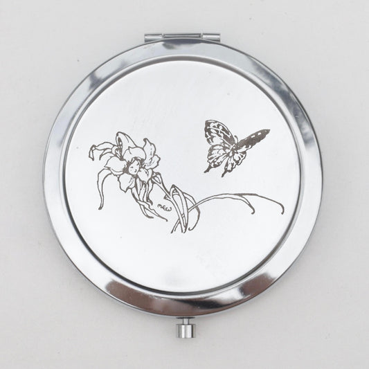 Flower Lady and Butterfly Compact Mirror OR Pill Box