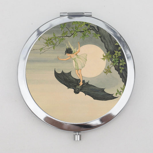 Girl Riding Bat Compact Mirror OR Pill Boxo