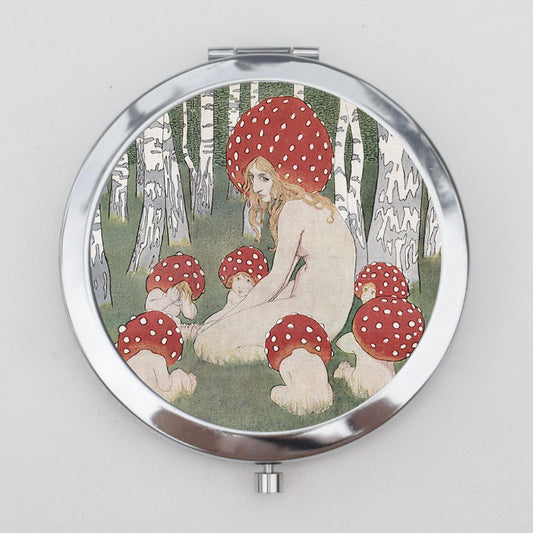 Mushroom Mom and with Her Children Compact Mirror OR Pill Box