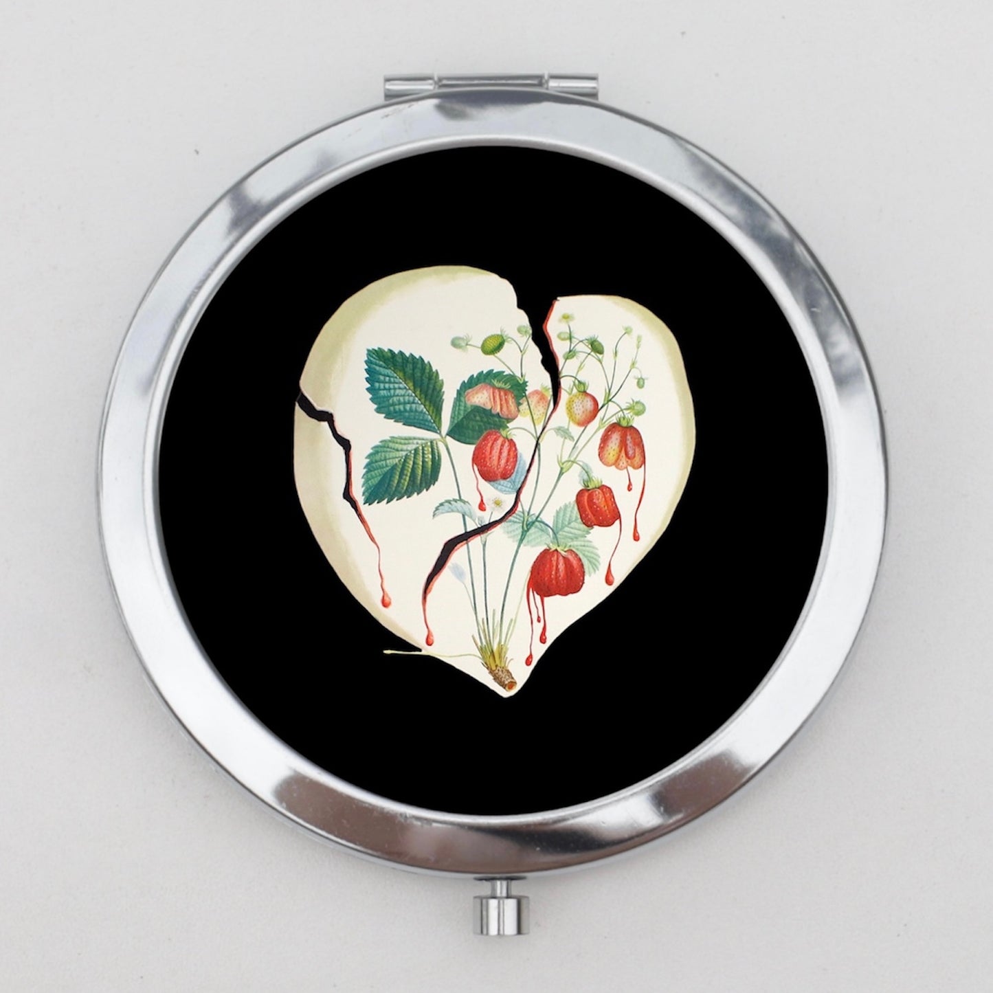 Strawberry Heart Dali Compact Mirror OR Pill Box