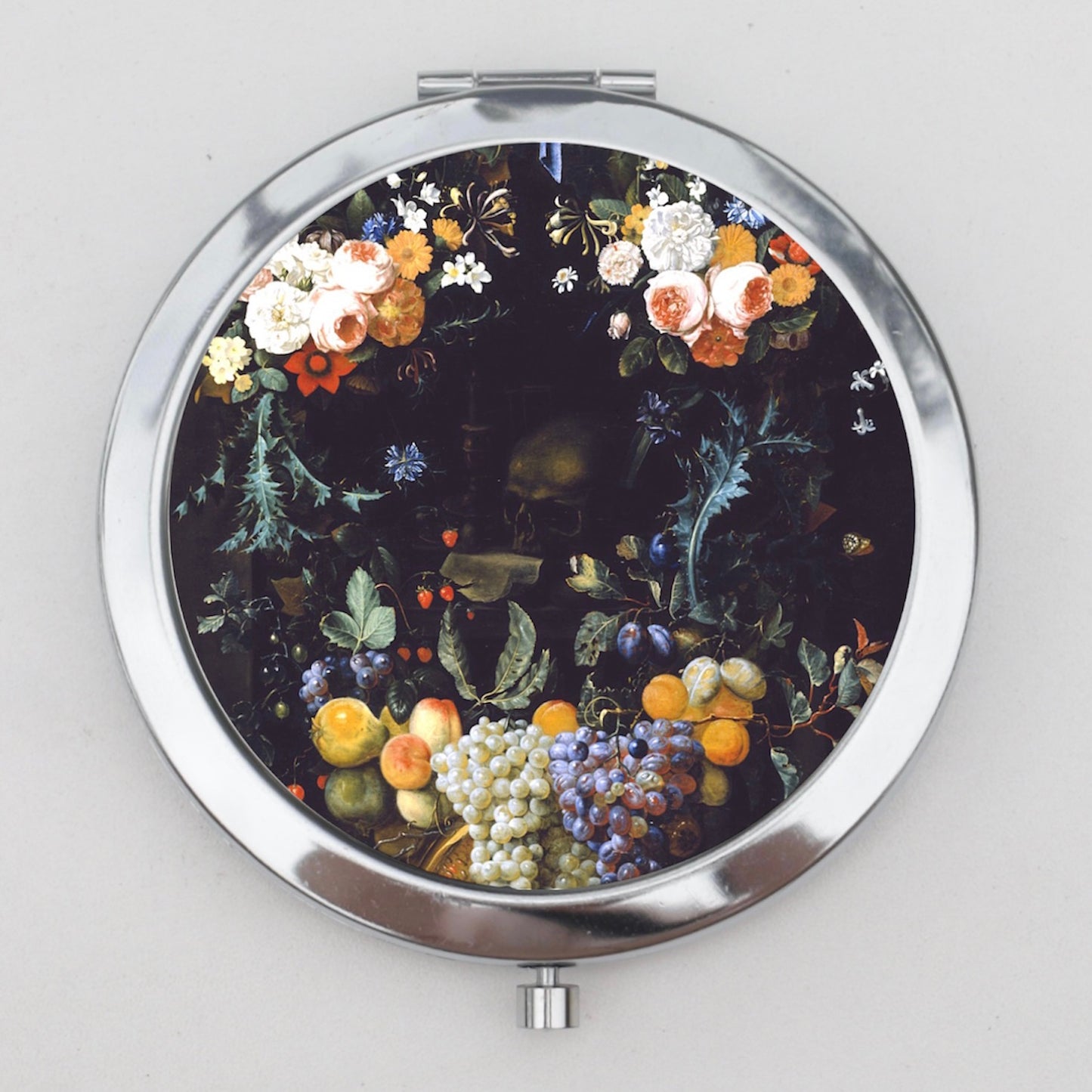 Flower Skull Still Life Compact Mirror OR Pill Box