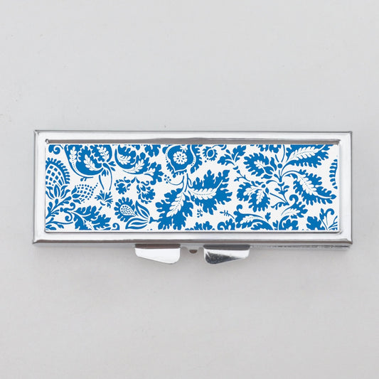 Blue and White Floral Rectangle Pill Box