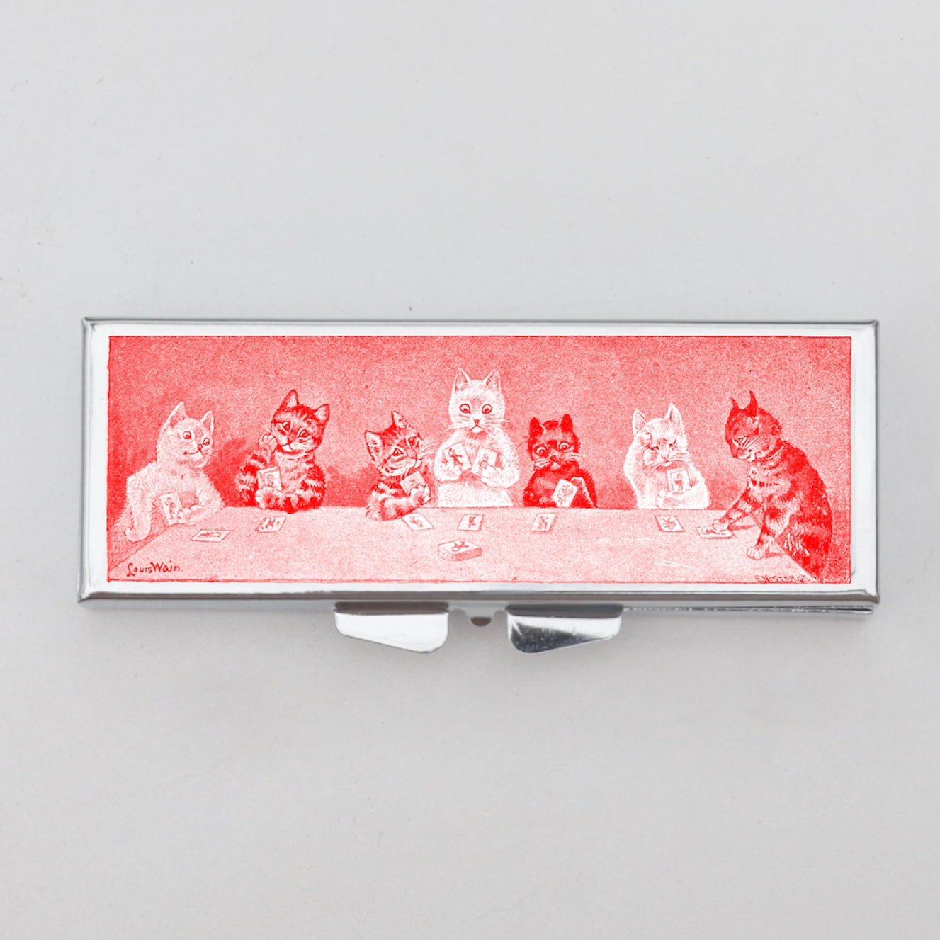 Cats Playing Cards Rectangle Pill Box