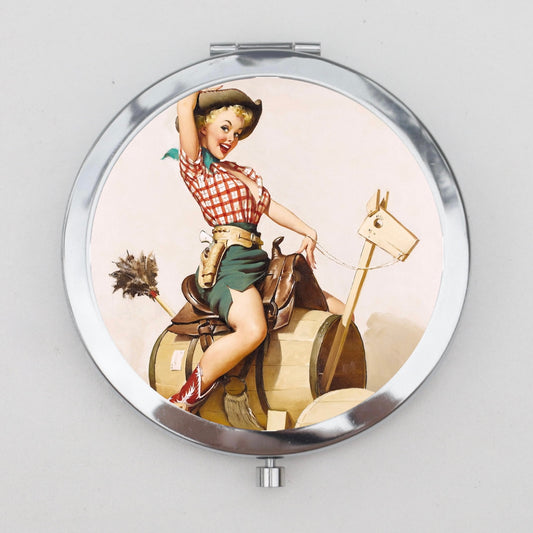 Cowgirl Pin Up Compact Mirror OR Pill Box