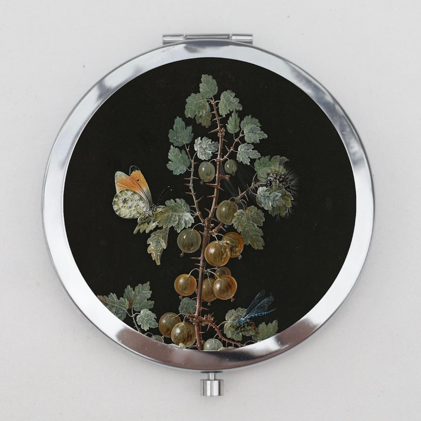 Butterfly on Grape Leaves Compact Mirror OR Pill Box