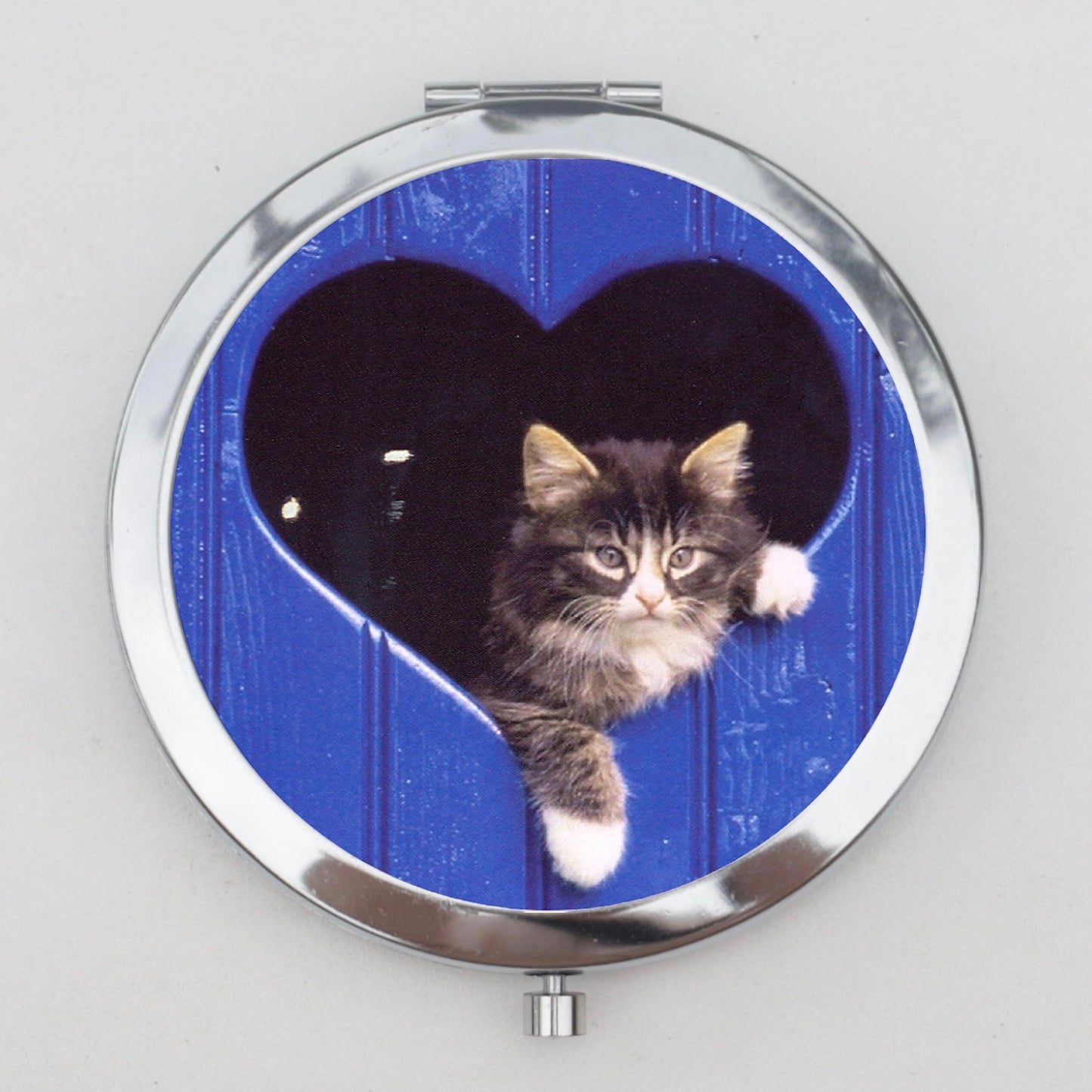 Cat in Heart Shaped Window Compact Mirror OR Pill Box