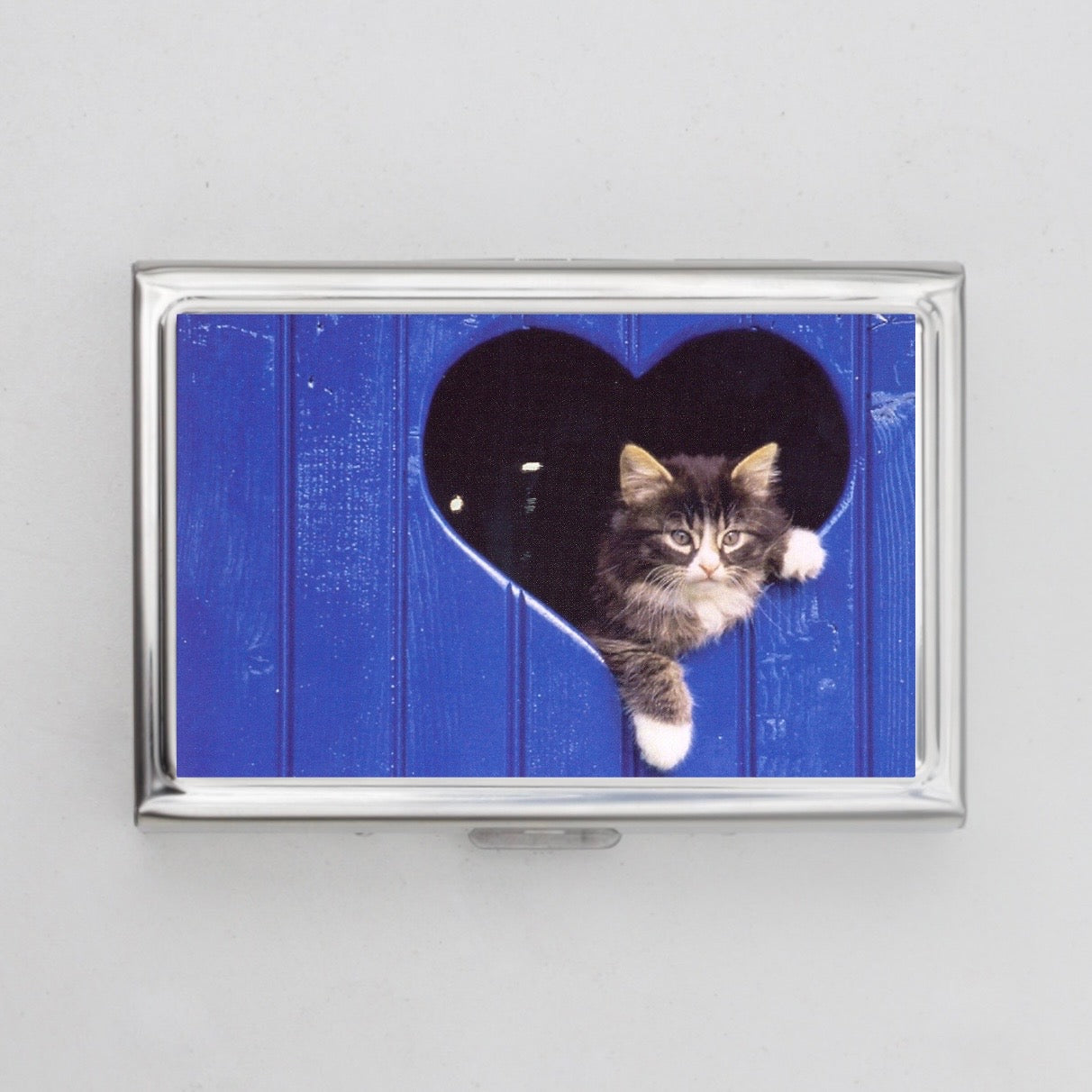 Cat in A Heart Shaped Window Card Holder OR Cigarette Case