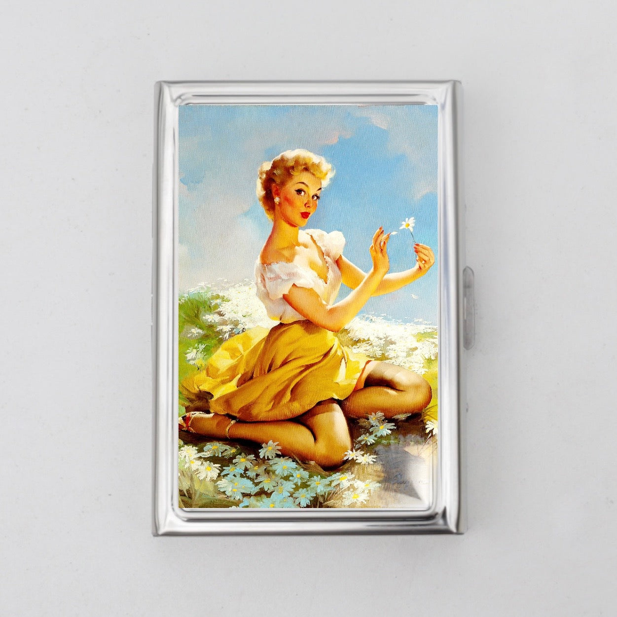 Vintage Flower Girl Pin Up Card Holder OR Cigarette Case