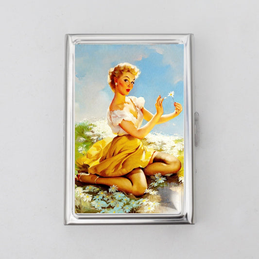 Vintage Flower Girl Pin Up Card Holder OR Cigarette Case