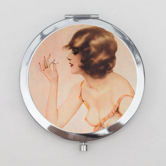 Pin Up Girl Smoking Cigarette Compact Mirror OR Pill Box