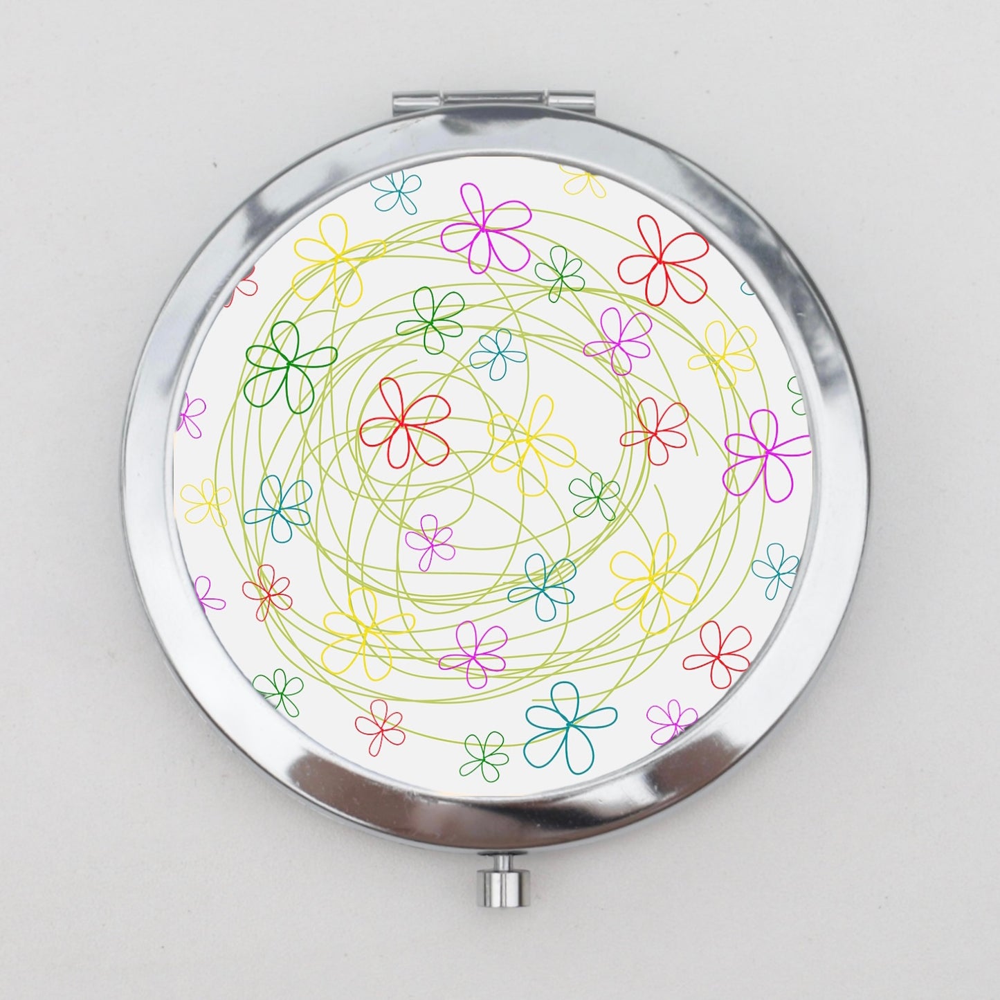 Flower Sketch Compact Mirror OR Pill Box