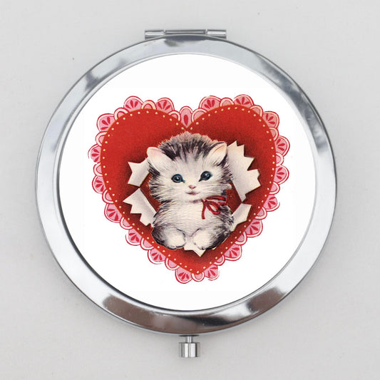 Heart Cat Compact Mirror OR Pill Box