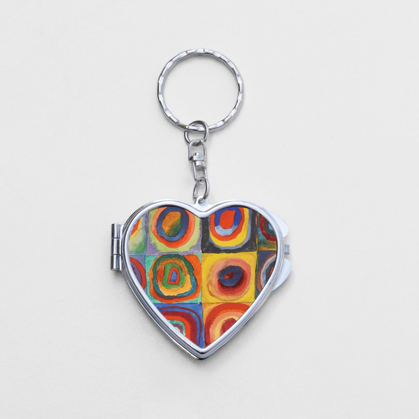 Squares with Concentric Circles Heart Shaped Mirror KeyChain