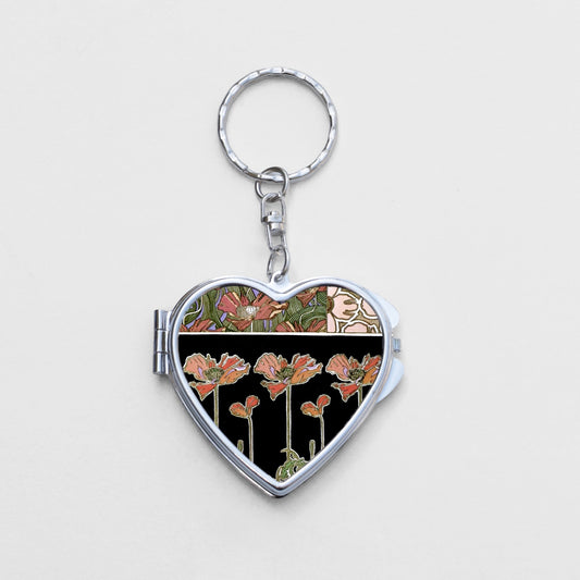 Art Nouveau Heart Shaped Mirror KeyChain