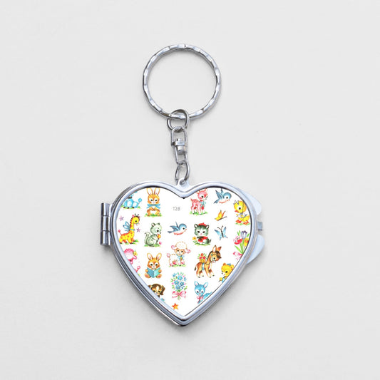 Vintage Animals Heart Shaped Mirror KeyChain