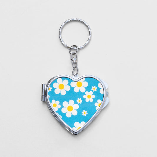 Groovy Flowers Heart Shaped Mirror KeyChain