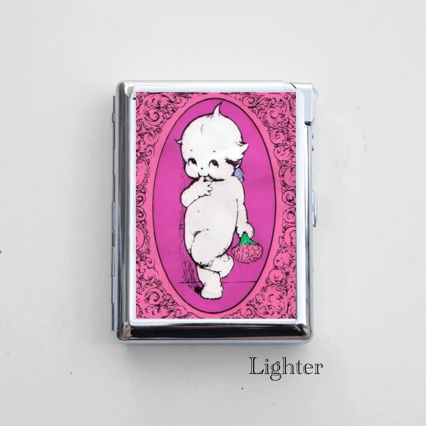 Kewpie Cigarette Case with Built-In Lighter