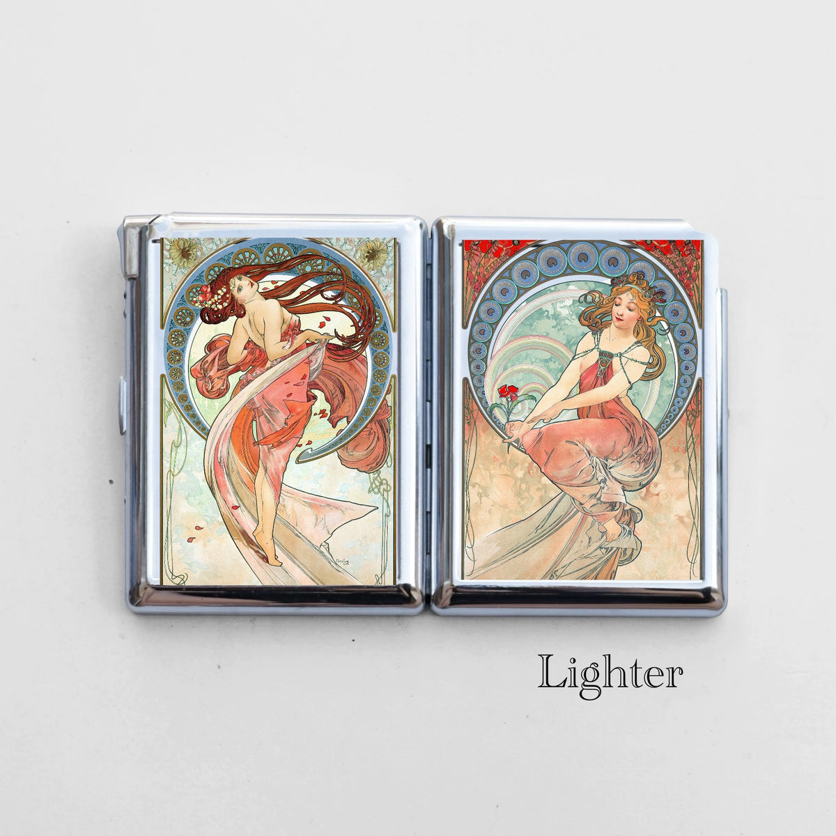 Mucha Cigarette Case with Built-In Lighter