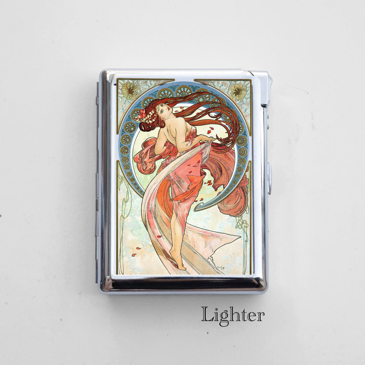 Mucha Cigarette Case with Built-In Lighter