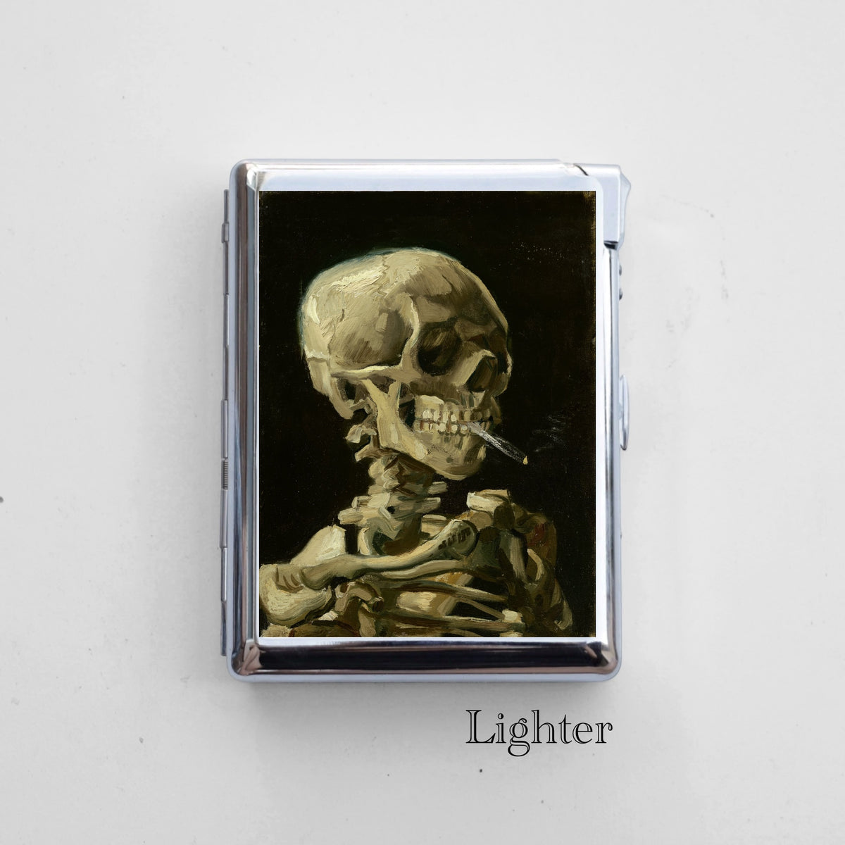Skeleton Smoking Cigarette Case with Built-In Lighter