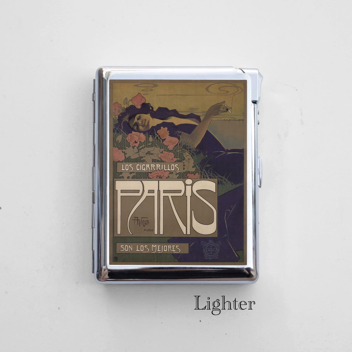 Mucha Cigarette Case with Built-In Lighter