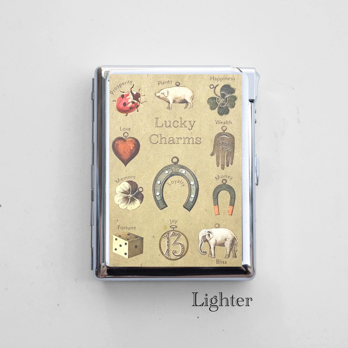Luck Cigarette Case with Built-In Lighter